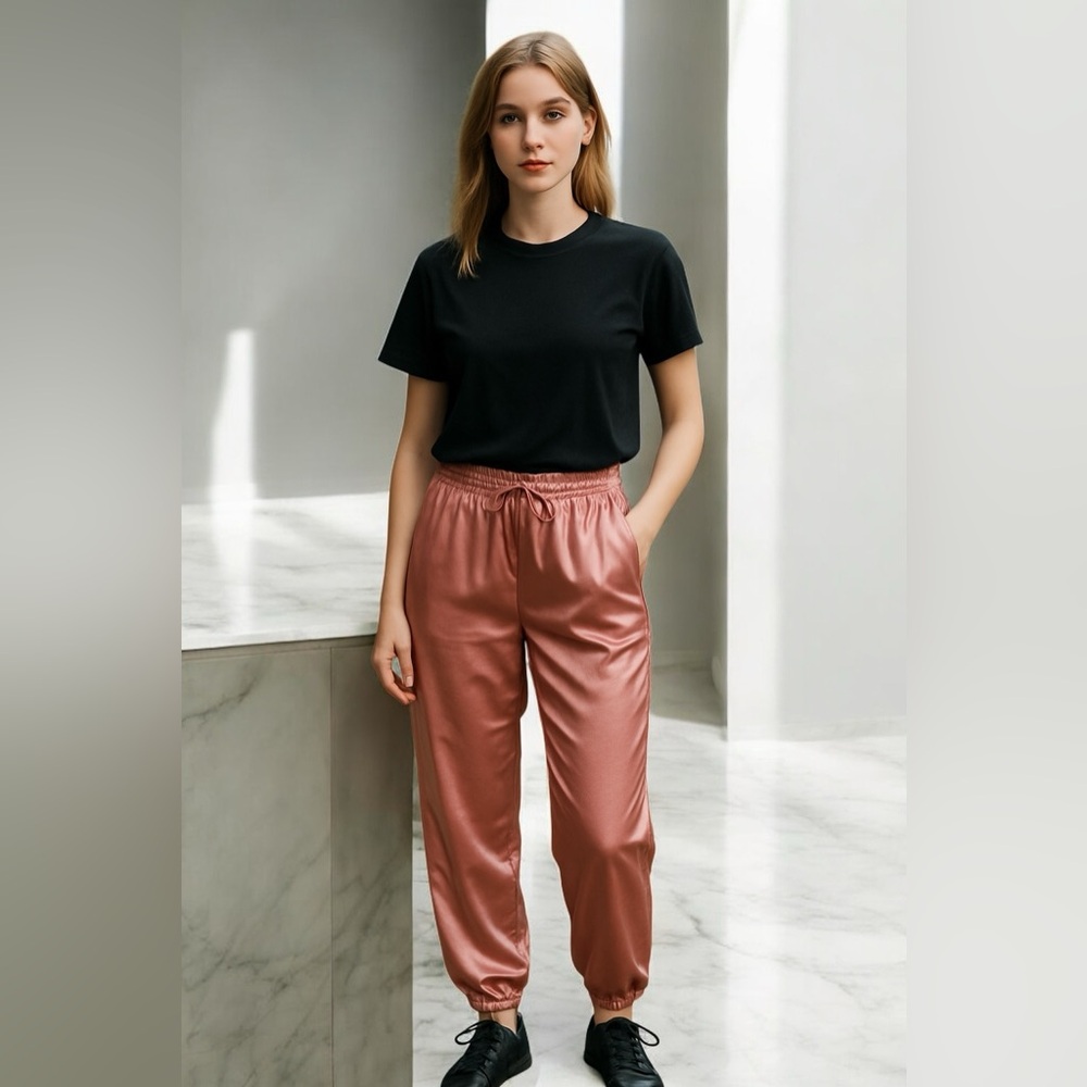 Silky Satin Peach Lounge Pants Peach XS by BOG Collective